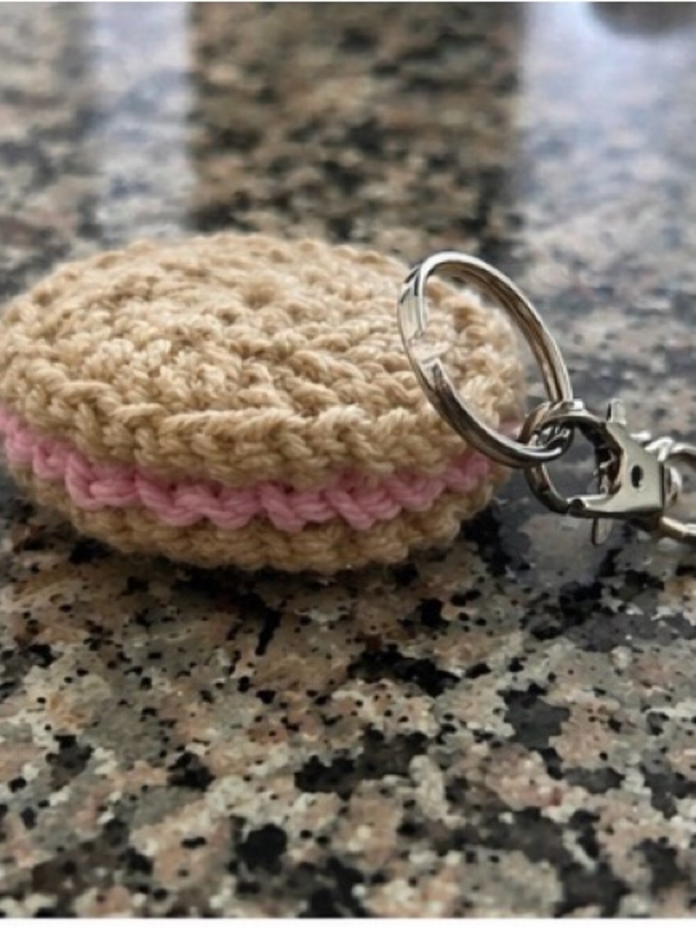 Unique Handcrafted sandwich cookie Keychain with pink filling 2 inch